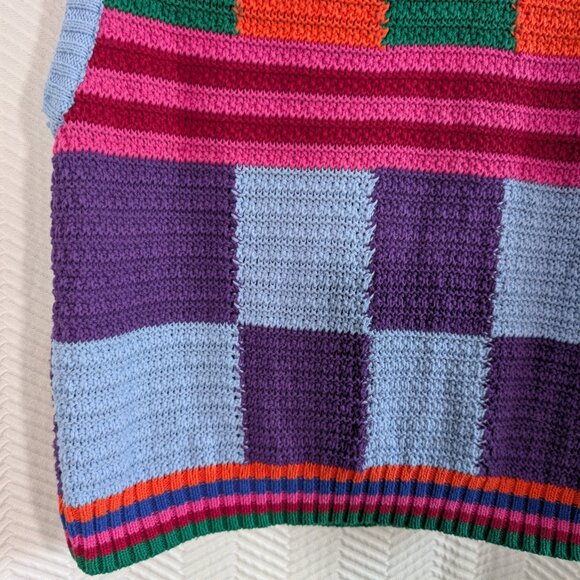 ZARA Knit Patchwork Sweater Vest Colorblock Cotton Size Small Eclectic Artsy - Picture 8 of 12